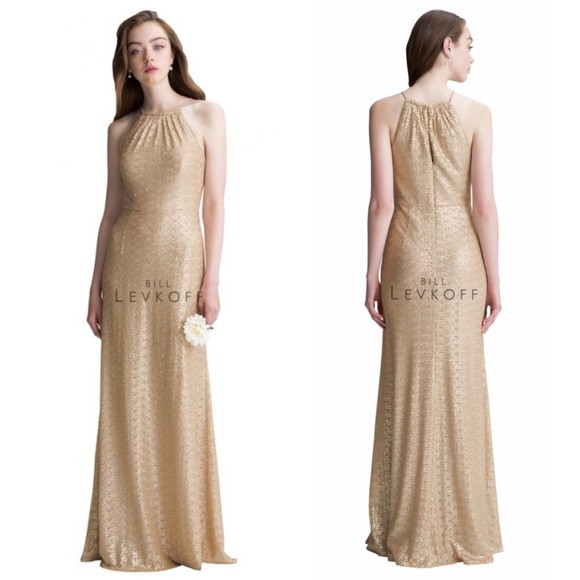 bill levkoff gold sequin dress BEAUTIFUL "BILL LEVKOFF" GOLD SEQUINED FORMAL/MOTHER SPECIAL OCCASION GOWN S12